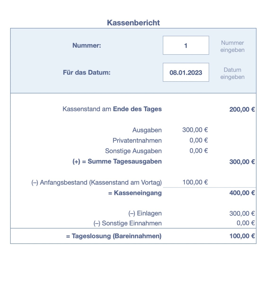 Numbers Vorlage Kassenbuch mit USt 2023 Kasenbericht erstellen
