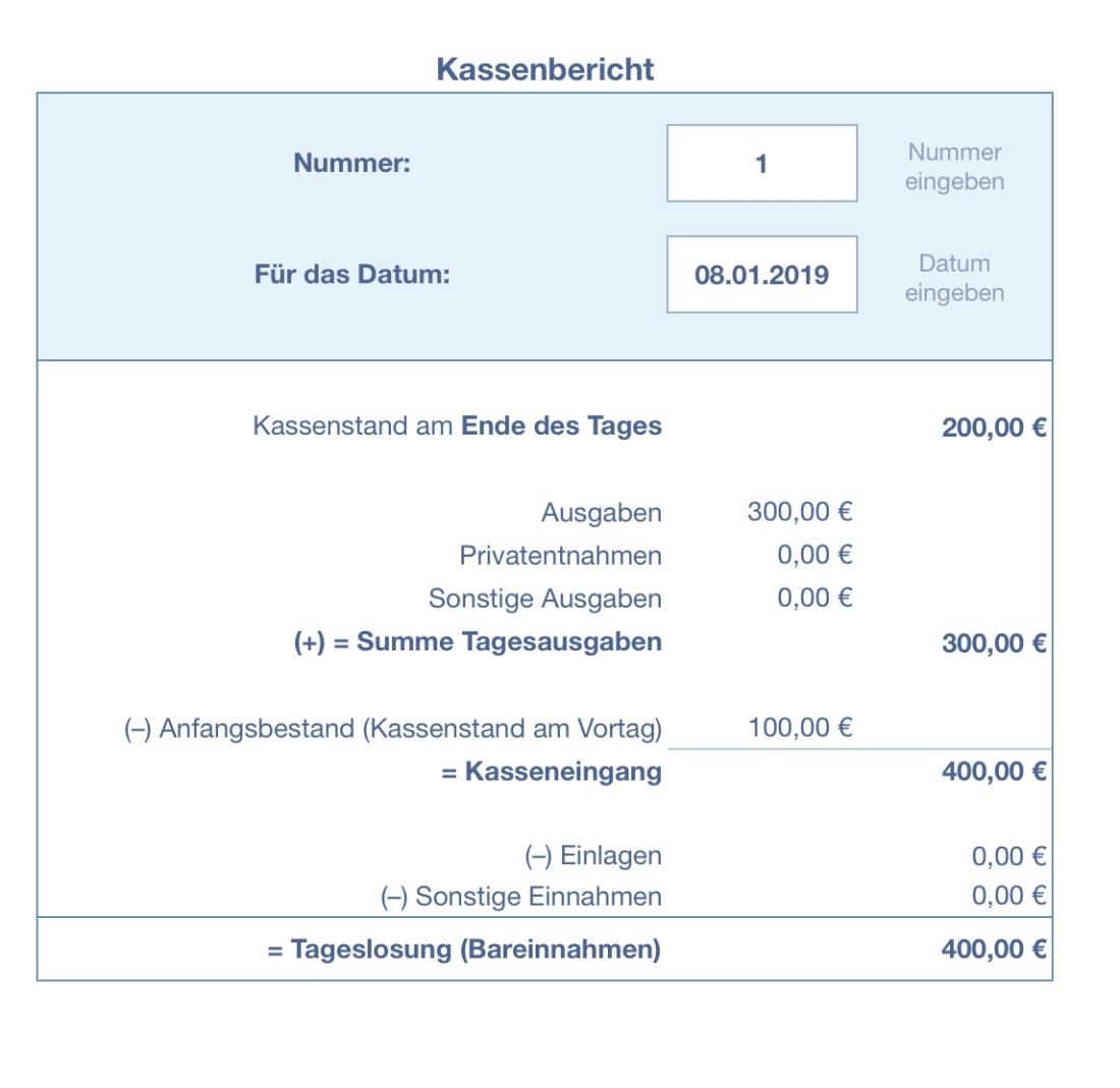 Numbers Vorlage Kassenbuch mit USt Kassenbericht erstellen