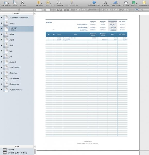 Kassenbuch 2013 Übersicht