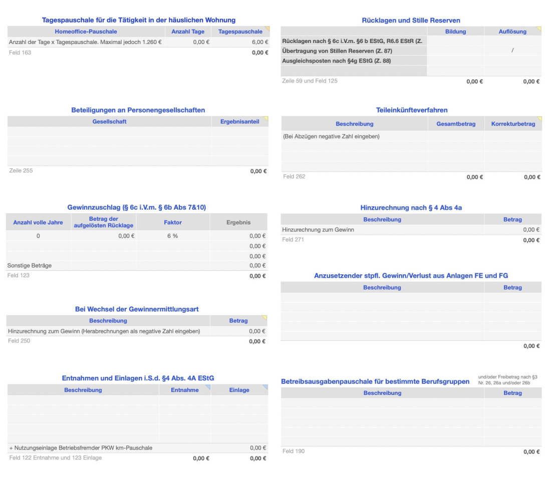 Numbers Vorlage Einnahmen-Überschuss-Rechnung 2026 ohne USt Sonstiges