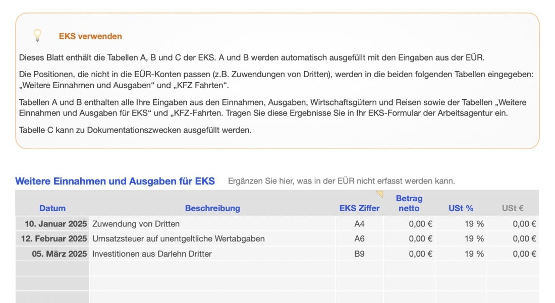 Einnahmen-Überschuss-Rechnung 2025 mit USt EKS
