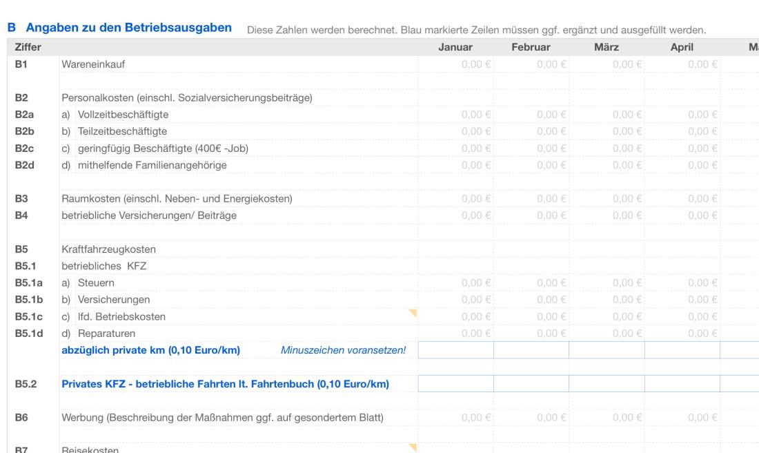 Vorlage Einnahmen-Überschuss-Rechnung 2018 Anlage EKS Ausgaben