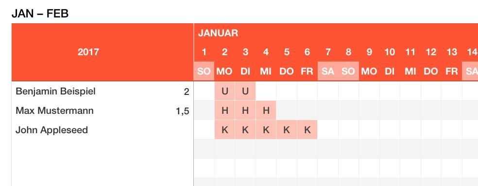 Numbers Vorlage Urlaubsplaner 2017 Plan markierung
