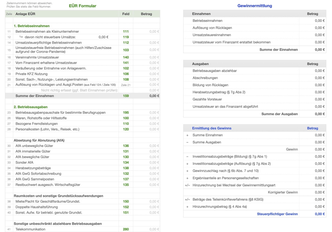 Einnahmen-Überschuss-Rechnung 2024 mit USt Gewinnermittlung