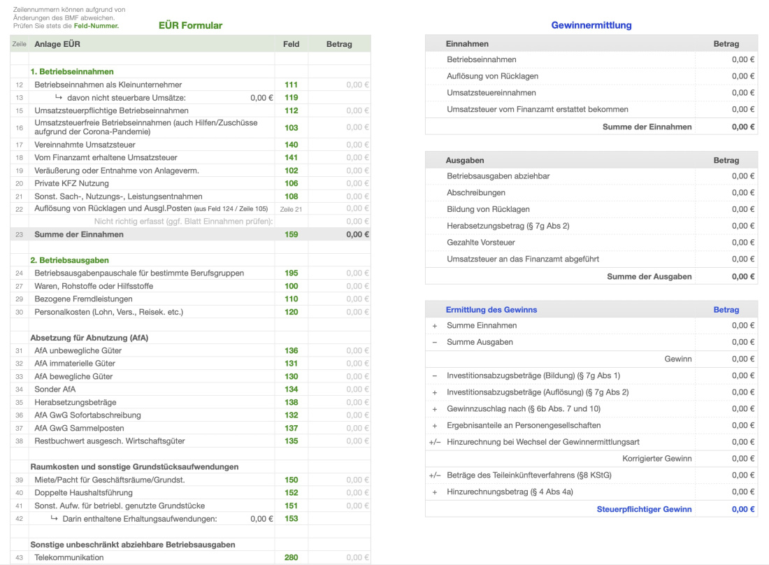 Einnahmen-Überschuss-Rechnung 2026 mit USt Gewinnermittlung