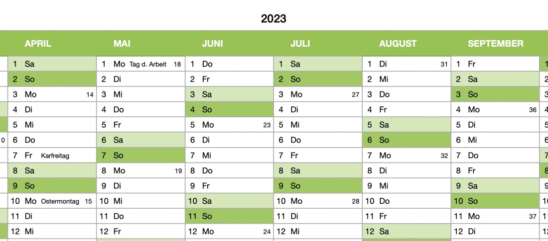 Numbers Vorlage Kalender 2023 Detail