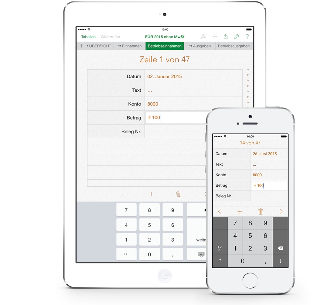 Vorlage Einnahmen-Überschuss-Rechnung 2015 ohne USt für Mac und iPad Formular Einnahmen