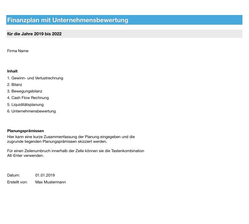 Numbers Vorlage Finanzplanung