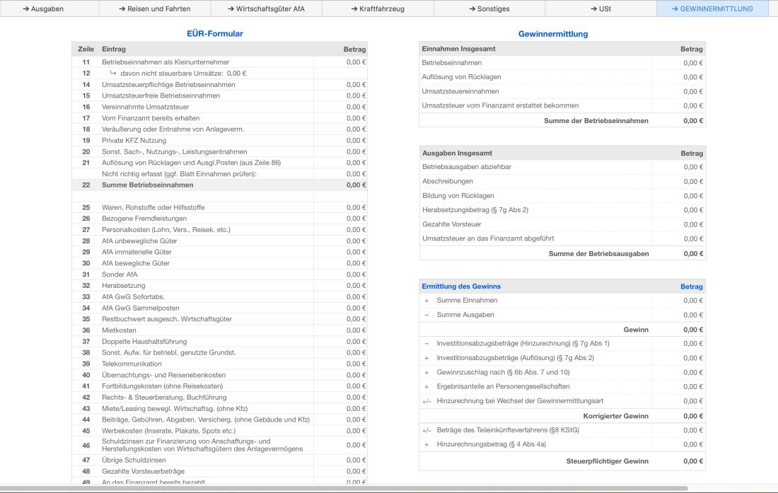 Numbers Vorlage EÜR 2016 Formular