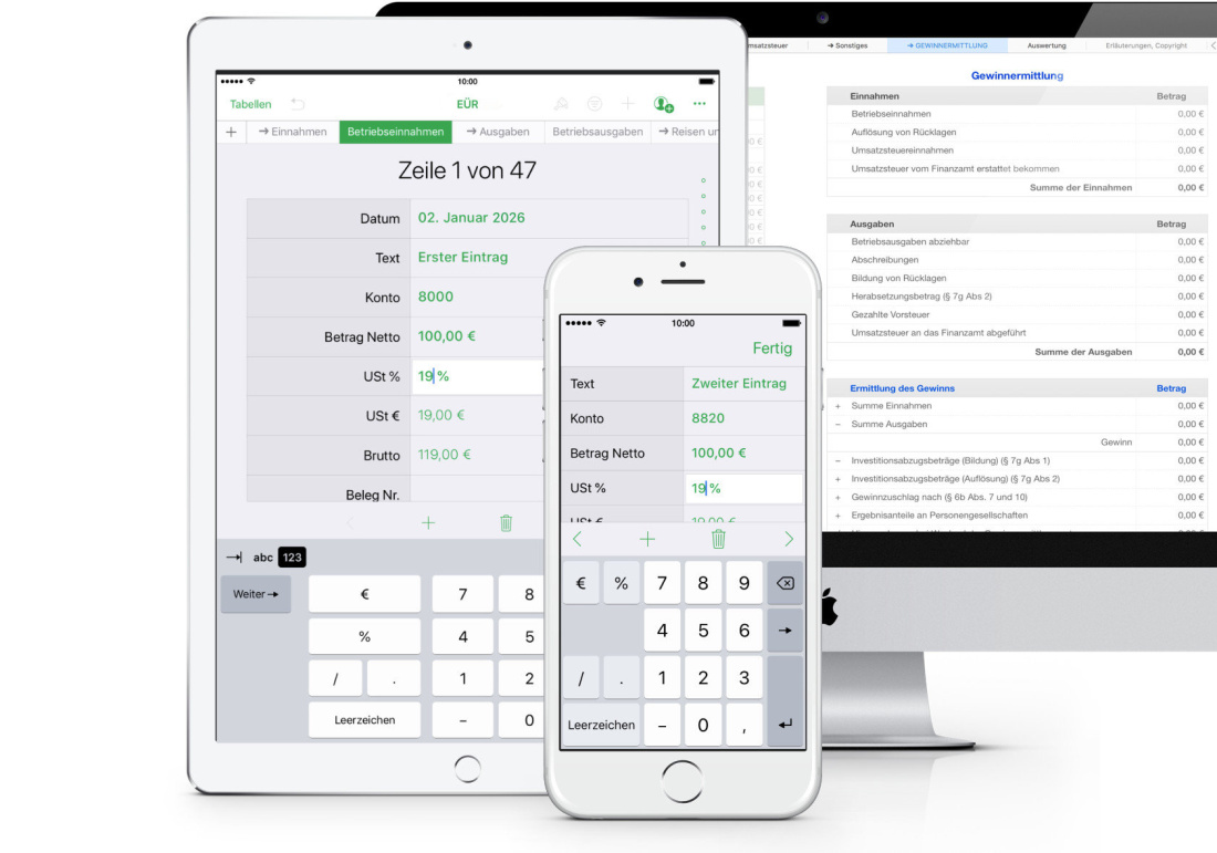 Einnahmen-Überschuss-Rechnung 2026 mit USt für iPad