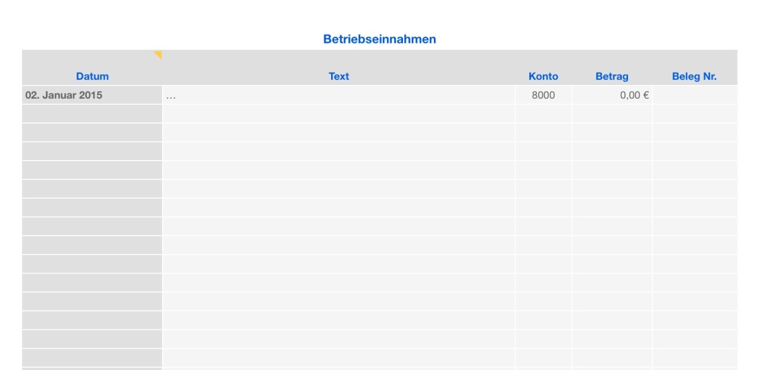 Vorlage Einnahmen-Überschuss-Rechnung 2015 ohne USt für Mac und iPad Einnahmen Liste
