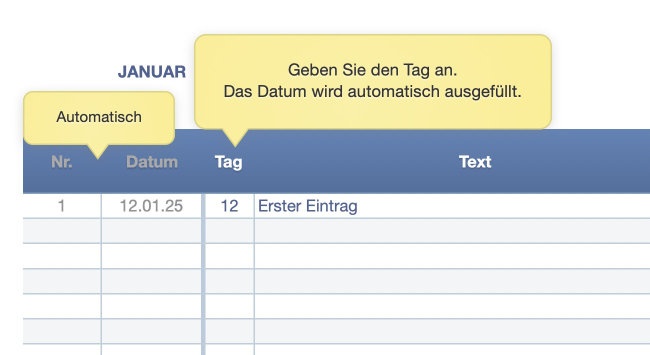 Numbers Vorlage Kassenbuch ohne USt 2025 Datum