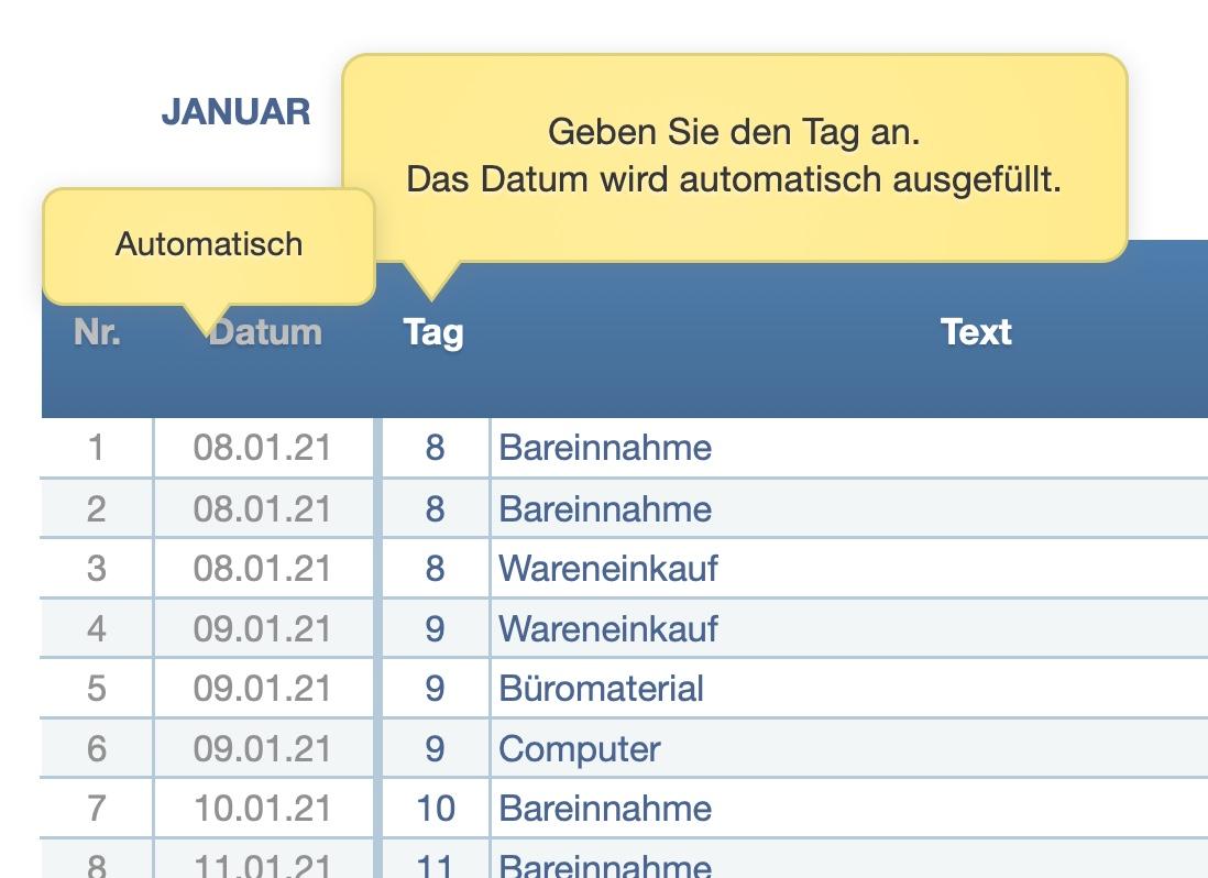 Numbers Vorlage Kassenbuch Datum