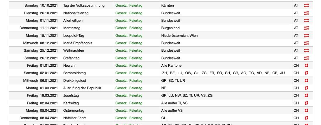 Numbers Vorlage Kalender 2021 Feiertage Liste