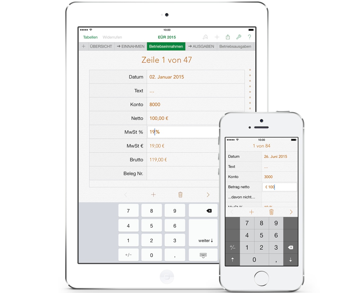 Vorlage Einnahmen-Überschuss-Rechnung 2015 für Mac und iPad Formular Einnahmen
