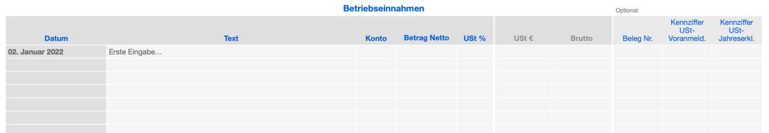 Vorlage Einnahmen-Überschuss-Rechnung 2022 für Mac und iPad Tabelle Einnahmen