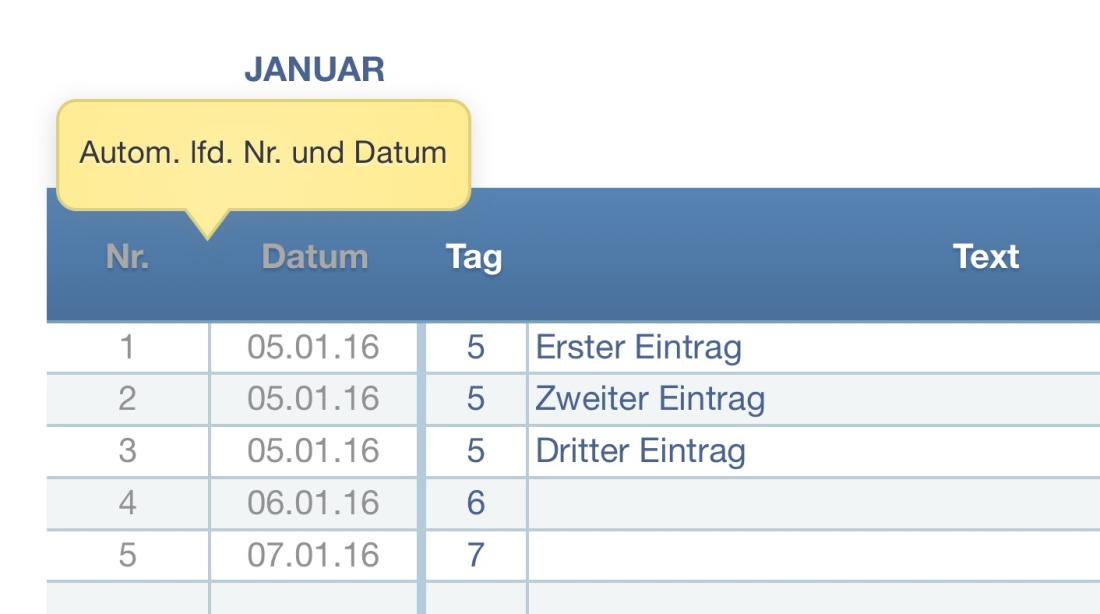 Numbers Vorlage Kassenbuch mit USt Datumseingabe 2016