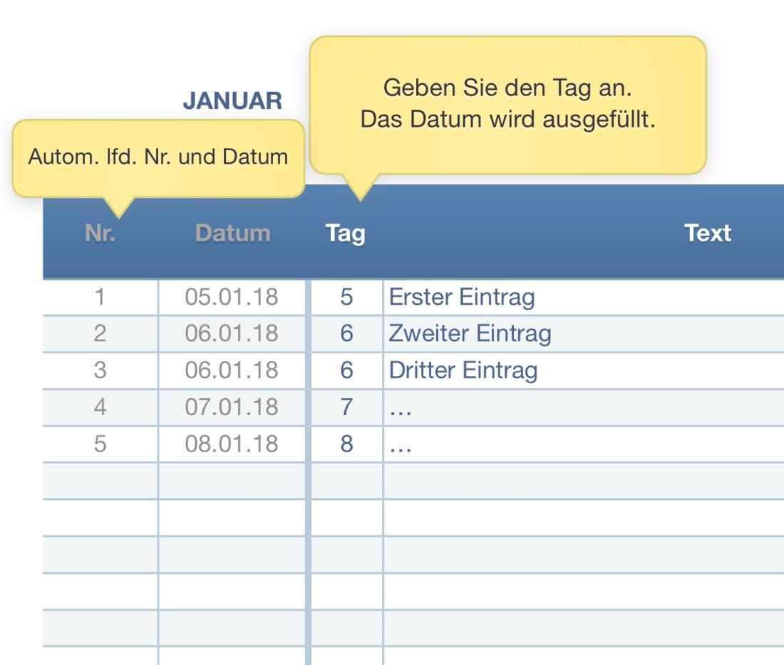 Numbers Vorlage Kassenbuch mit USt Datumseingabe 2018