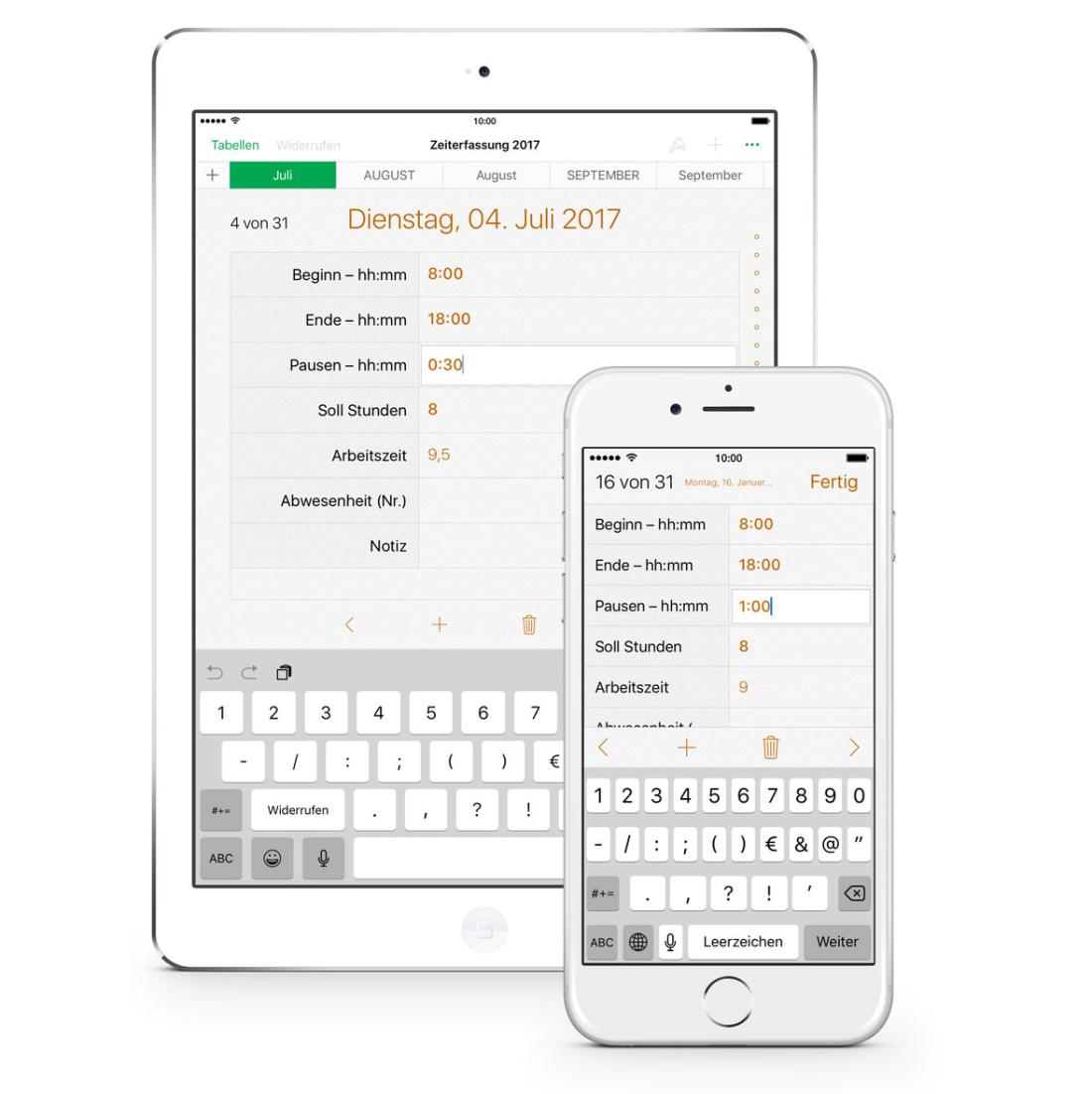 Numbers Vorlage Zeiterfassung Arbeitszeiterfassung für iPhone 2017