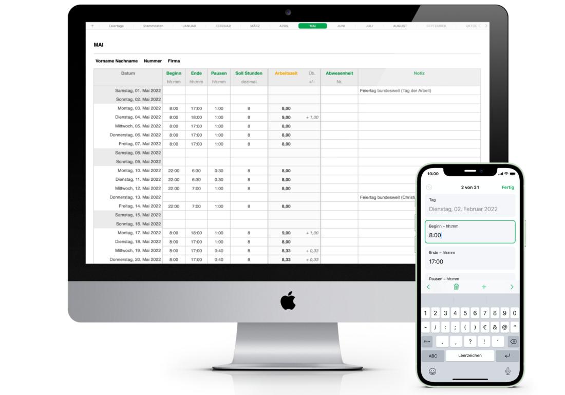 Numbers Vorlage Zeiterfassung Arbeitszeiterfassung Mac und iPhone 2022