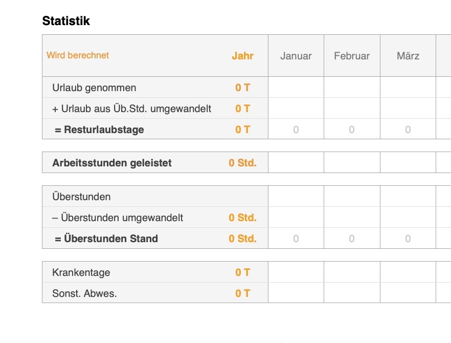 Numbers Vorlage Arbeitszeiterfassung mit Nachtschicht 2026 Statistik