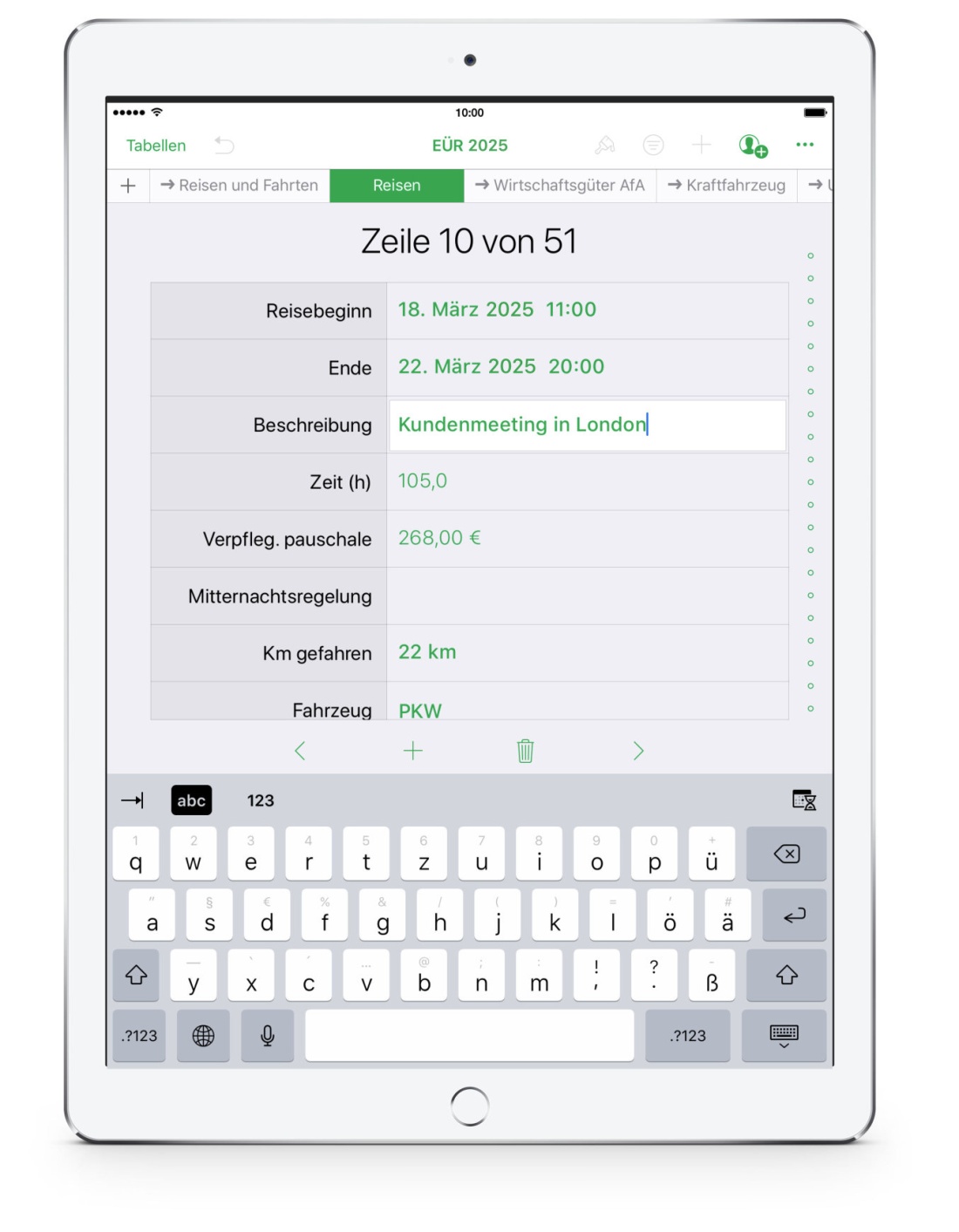 Vorlage Einnahmen-Überschuss-Rechnung 2025 für iPad Eingabeformular