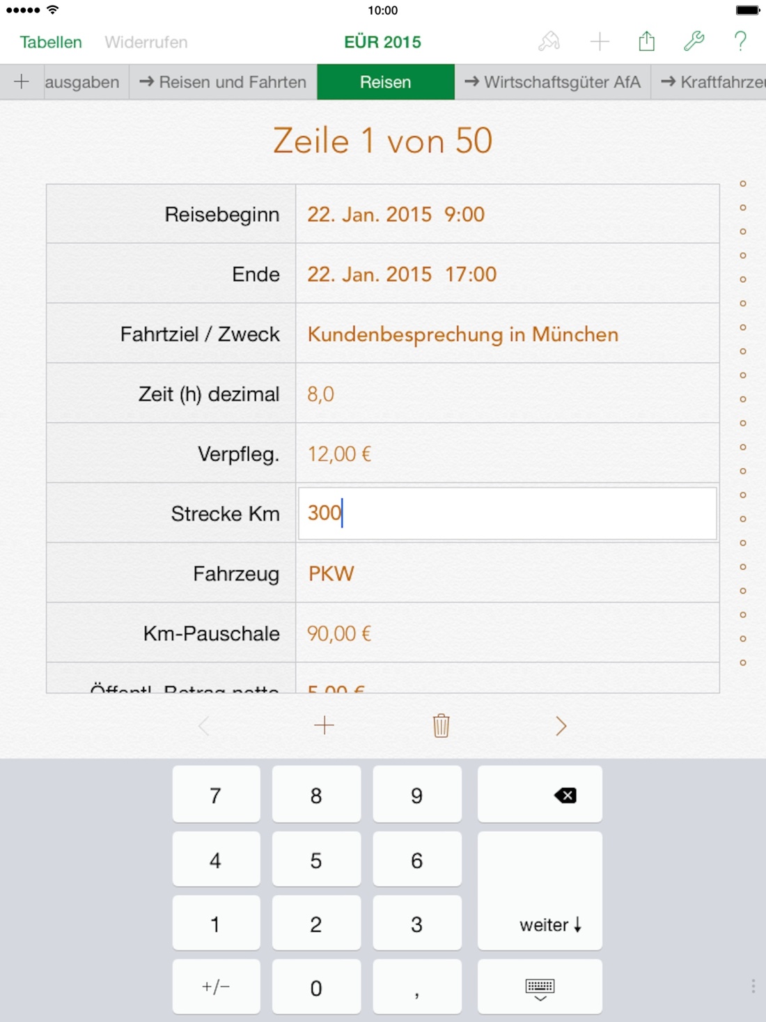 Vorlage Einnahmen-Überschuss-Rechnung 2015 für Mac und iPad Formular Reisen