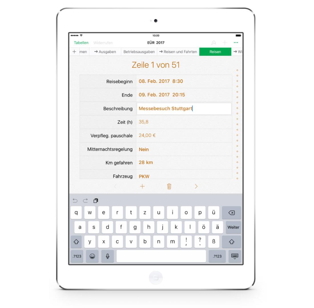 Vorlage Einnahmen-Überschuss-Rechnung 2017 für iPad Eingabeformular