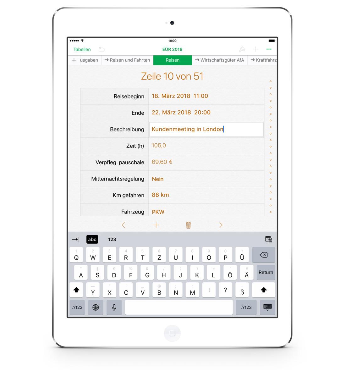 Vorlage Einnahmen-Überschuss-Rechnung 2018 für iPad Eingabeformular