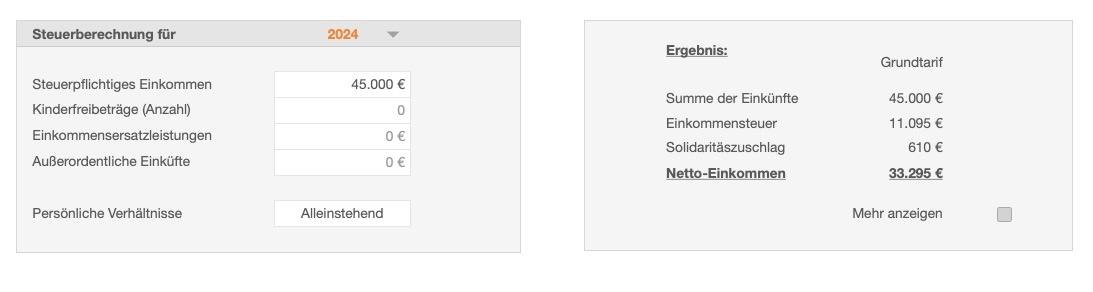 Numbers Vorlage Einkommensteuerrechner Auswahl 
