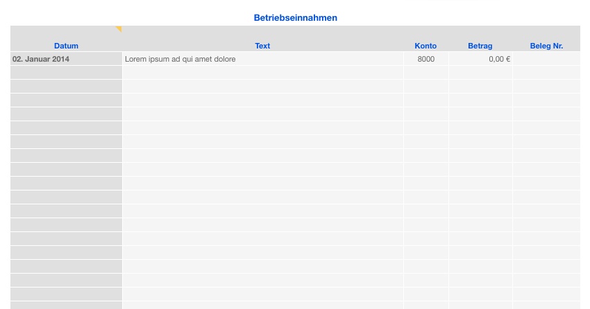 Vorlage Einnahmen-Überschuss-Rechnung 2014 ohne USt für Mac und iPad  Einnahmen