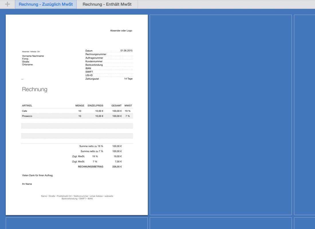 Numbers Rechnungsvorlage Druckansicht