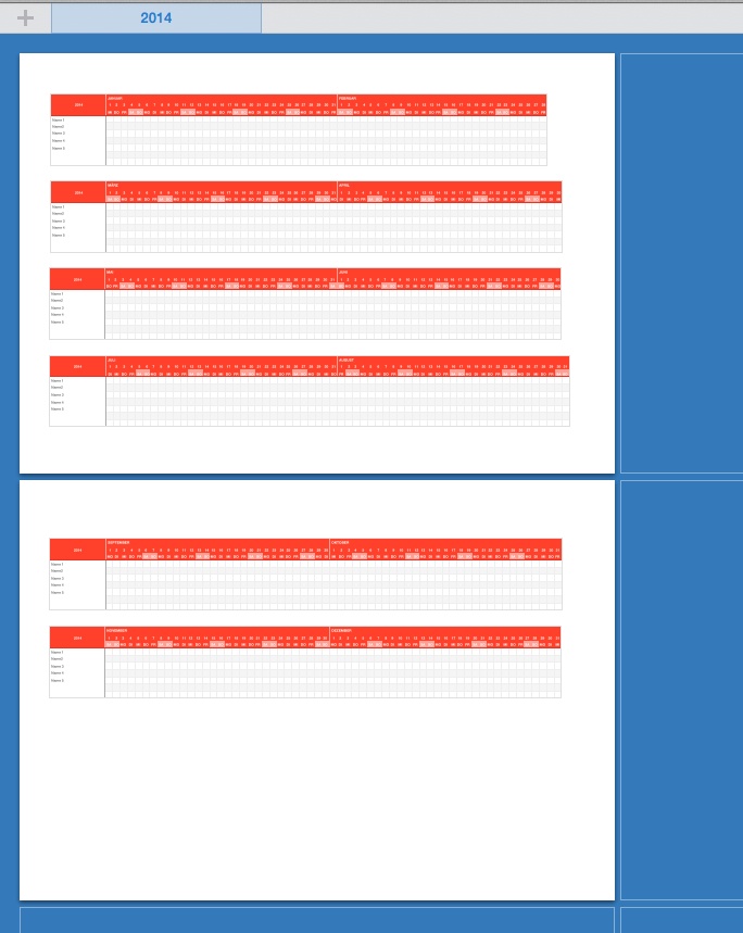 Numbers Vorlage Urlaubsplan Druckansicht
