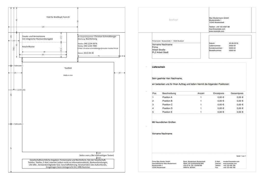 Pages Vorlage Lieferschein Abmessungen