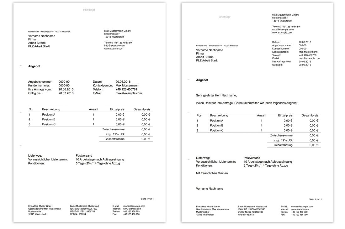 Pages Angebotsvorlage Layout