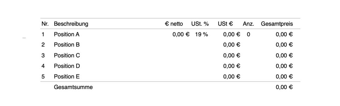 Pages Vorlage Lieferschein mit Umsatzsteuer