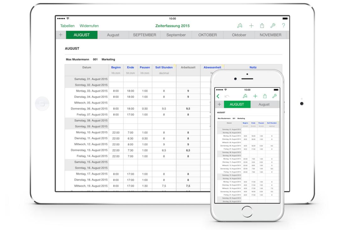 Numbers Vorlage Zeiterfassung Arbeitszeit für iPad iPhone