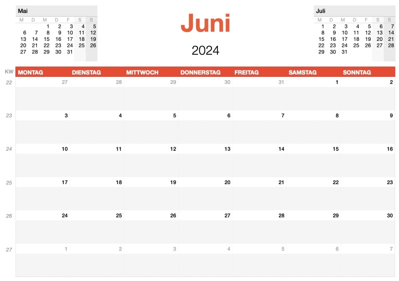 Numbers Vorlage Kalender 2024