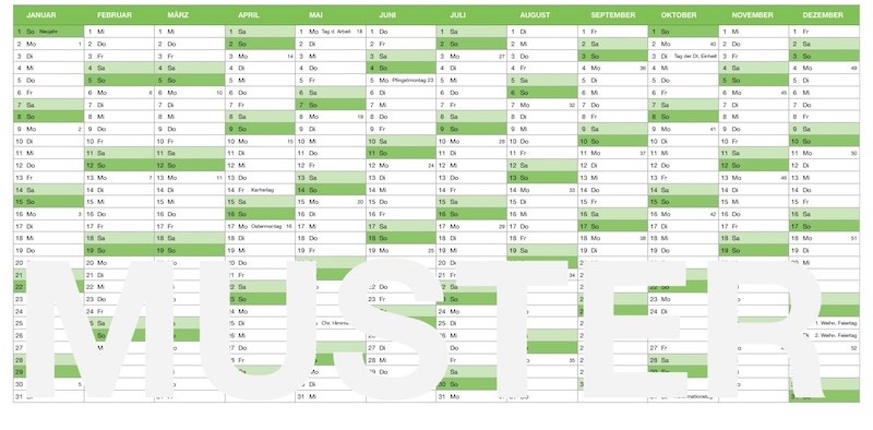 Numbers Vorlage Kalender 2026 für Mac