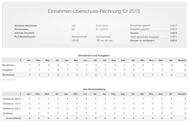 Einnahmen-Überschuss-Rechnung 2015 mit USt für Mac und iPad 