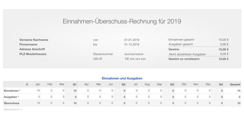 Einnahmen-Überschuss-Rechnung 2019 ohne USt für Mac und iPad 