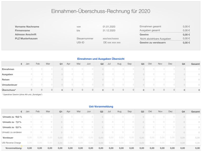 Einnahmen-Überschuss-Rechnung 2020 mit USt für Mac und iPad 