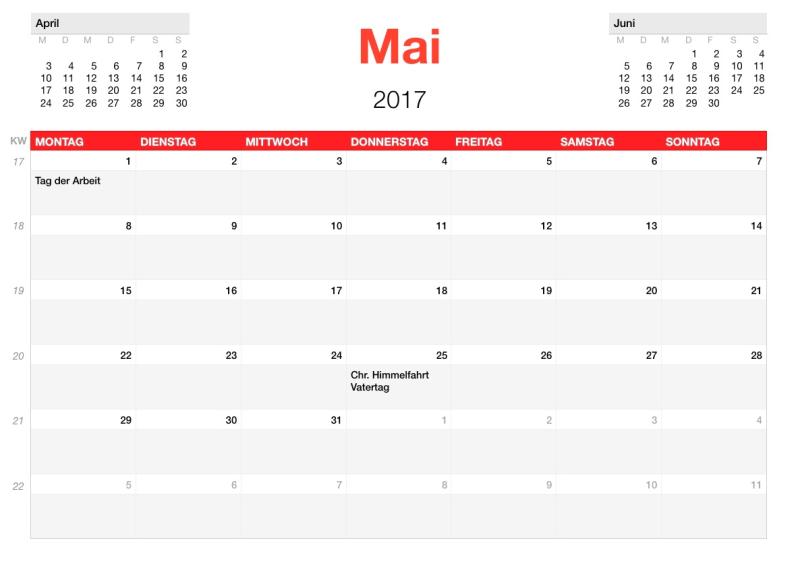Numbers Vorlage Kalender 2017