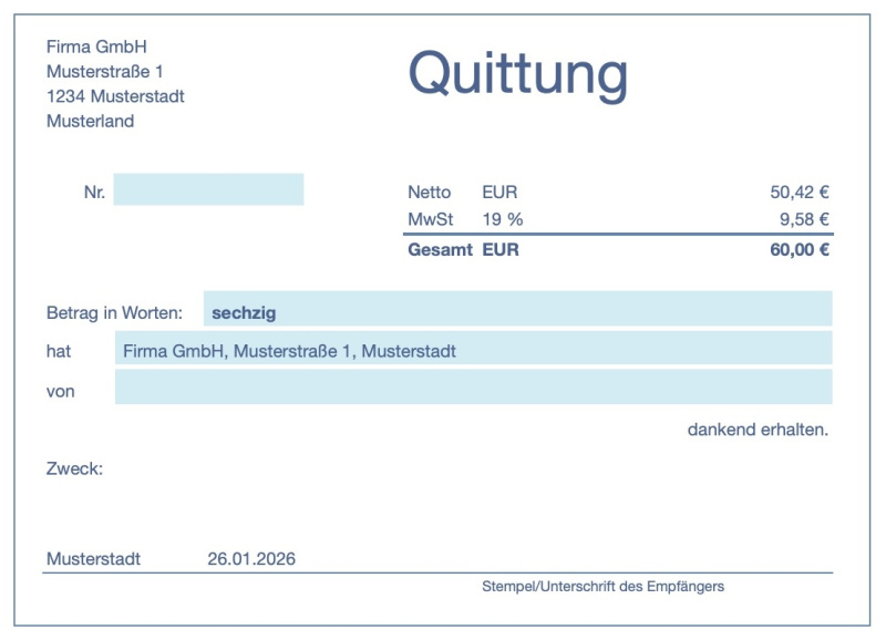 Numbers Vorlage Quittung Formular