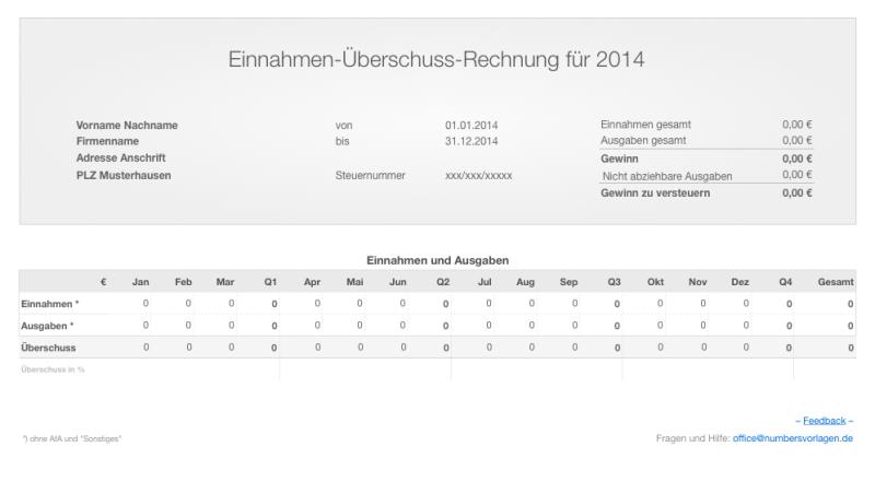 Einnahmen-Überschuss-Rechnung 2014 ohne USt für Mac und iPad 
