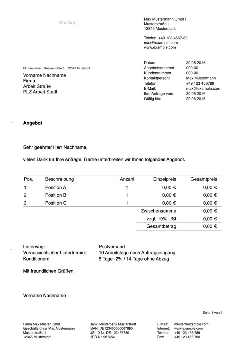 Pages Vorlage Angebot