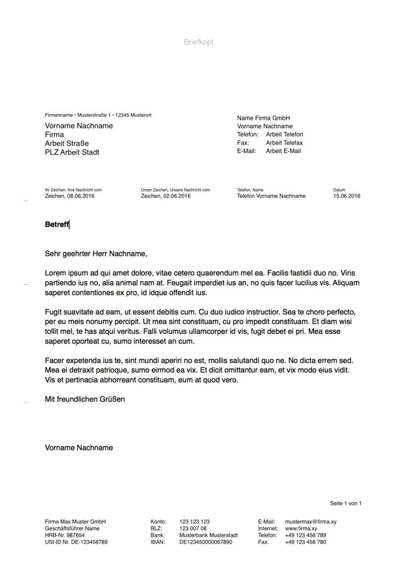 Pages Vorlage Briefvorlage nach DIN 5008 mit Bezugszeichenzeile