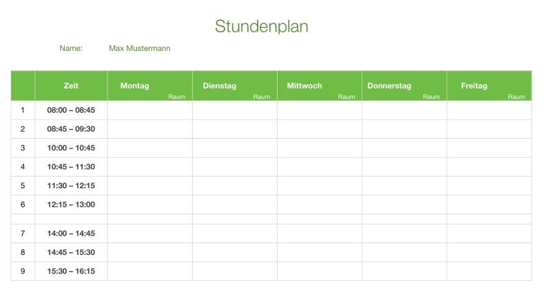 Numbers Vorlage Stundenplan Mac und iPad