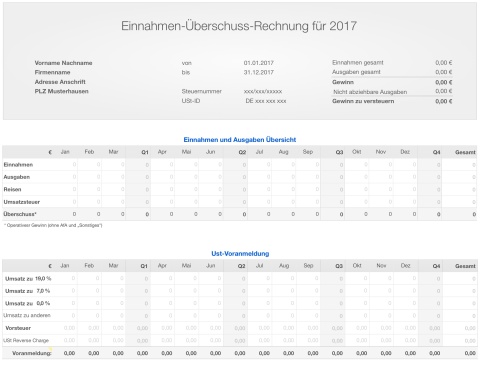 Einnahmen-Überschuss-Rechnung 2017 mit EKS für Mac und iPad 