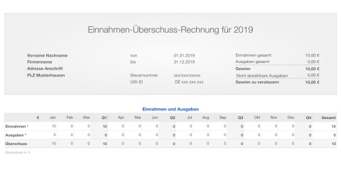 Einnahmen-Überschuss-Rechnung 2019 ohne USt für Mac und iPad 